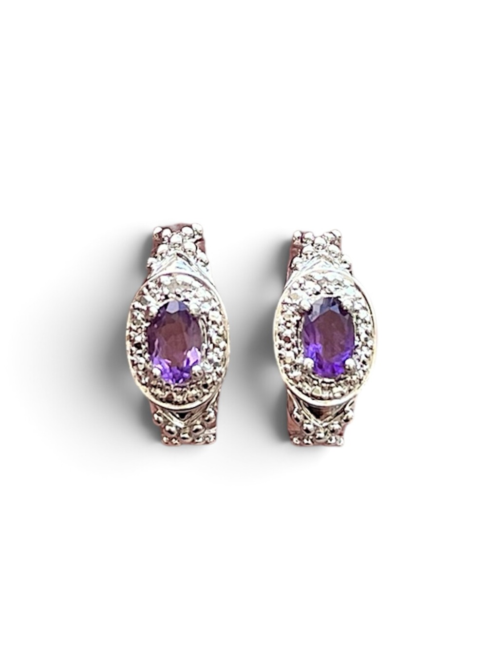 Sterling Silver Amethyst Halo Huggie Earrings